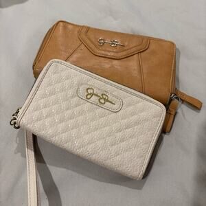 Jessica Simpson Tan and Cream Clutches Faux Letter